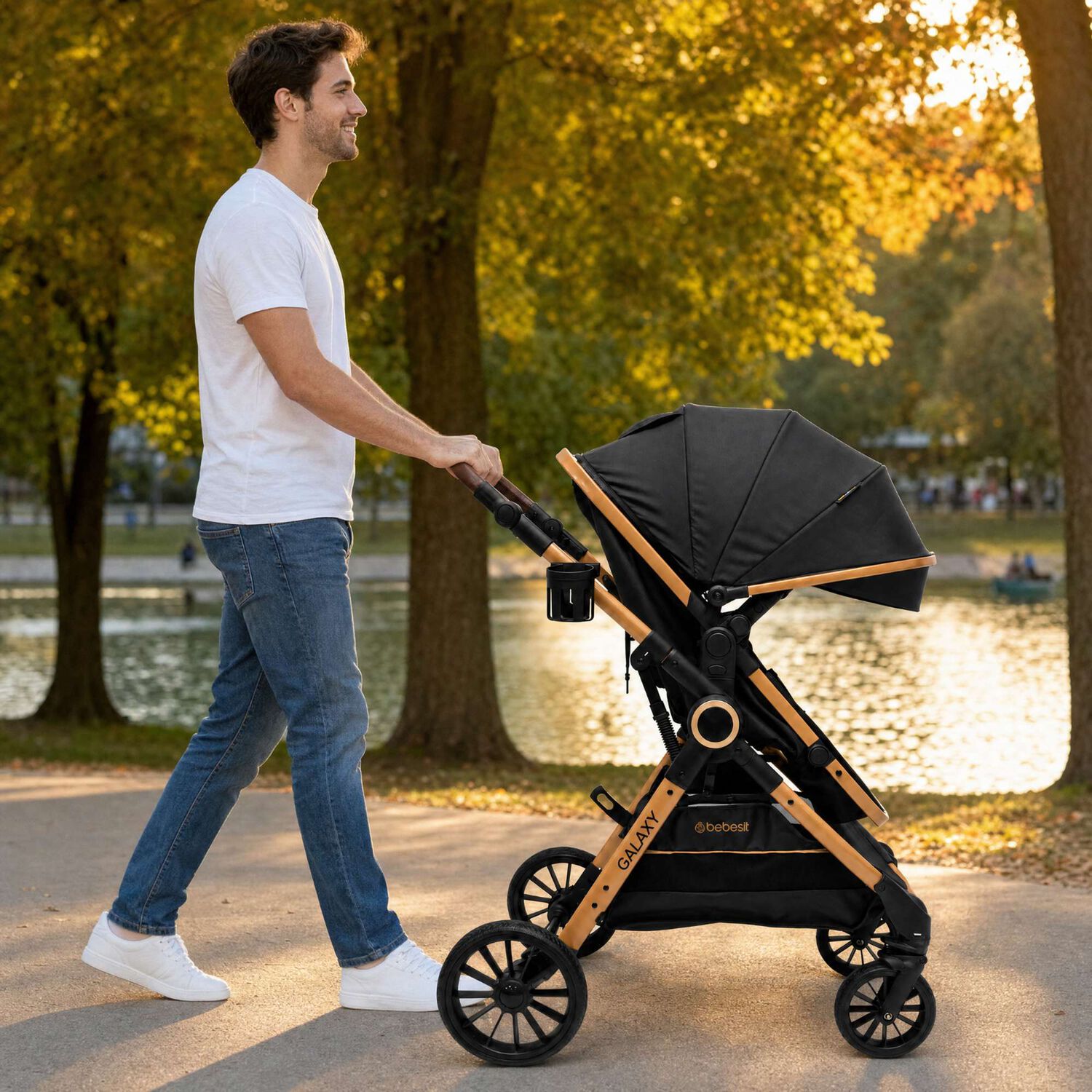 Coche Cuna Travel System Galaxy Isofix Gold Negro image number 6.0